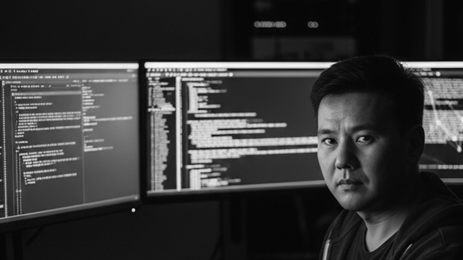An IT administrator in front of several monitors