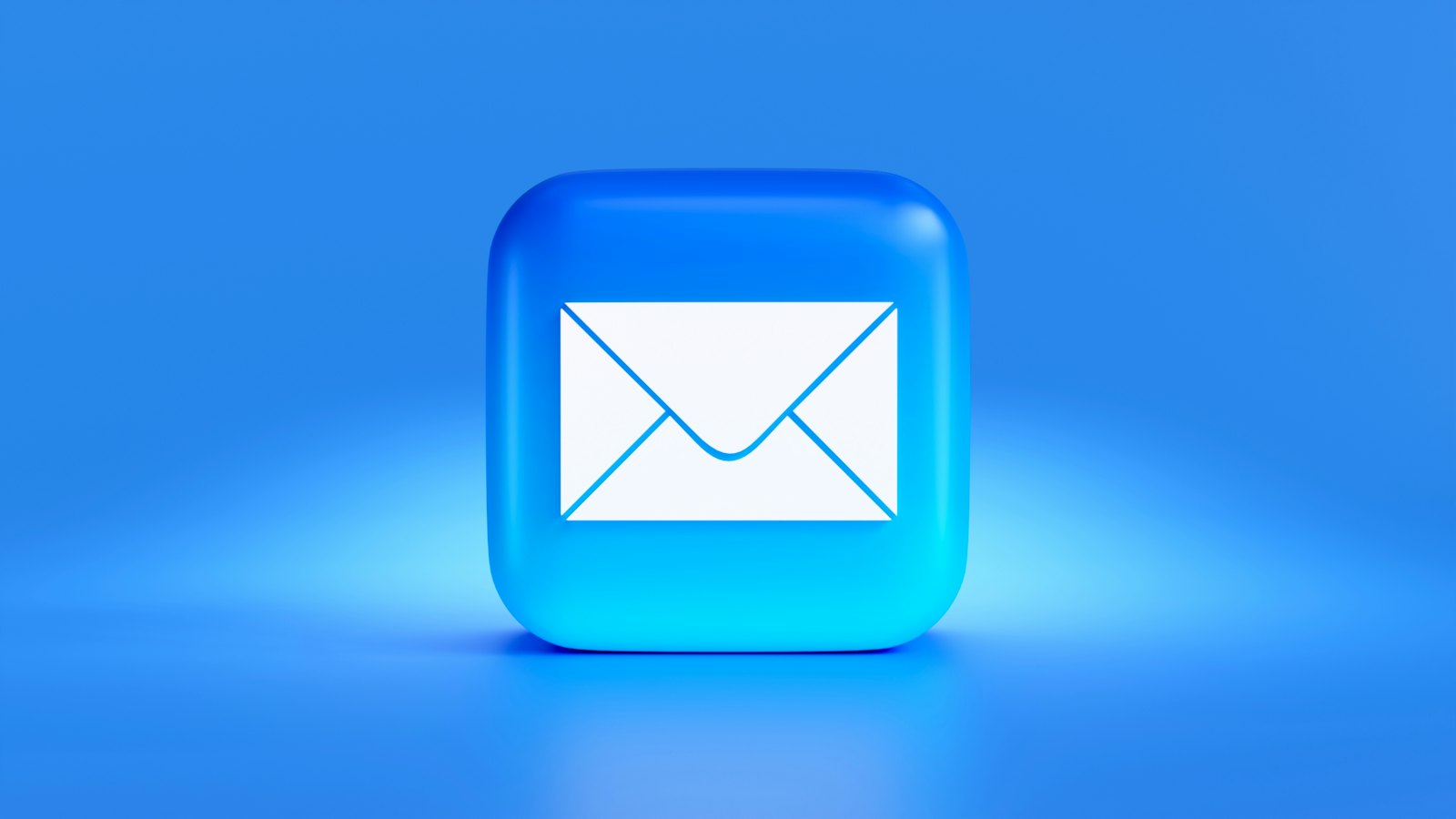 A blue email envelope icon on a bright blue background