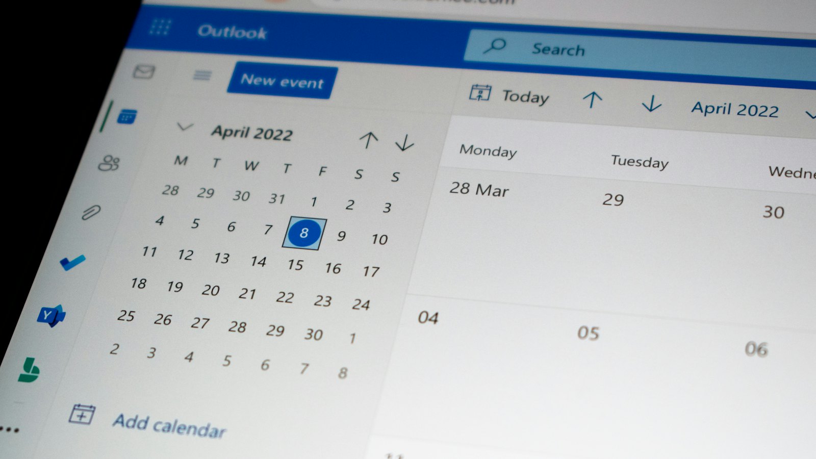 A computer screen showing a calendar app