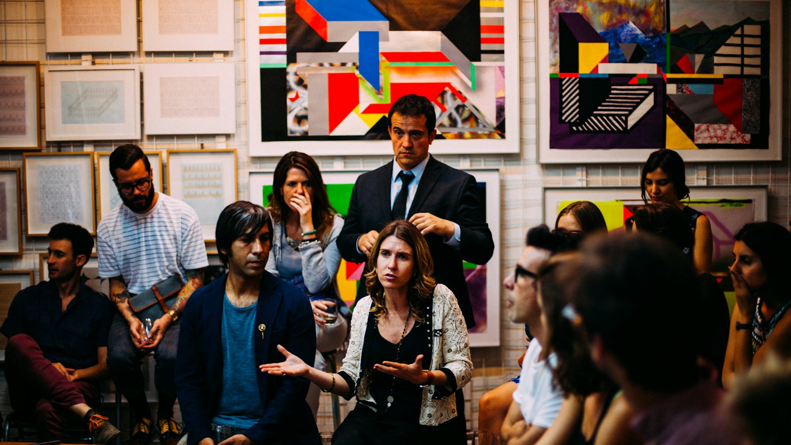 A community meeting in a busy room