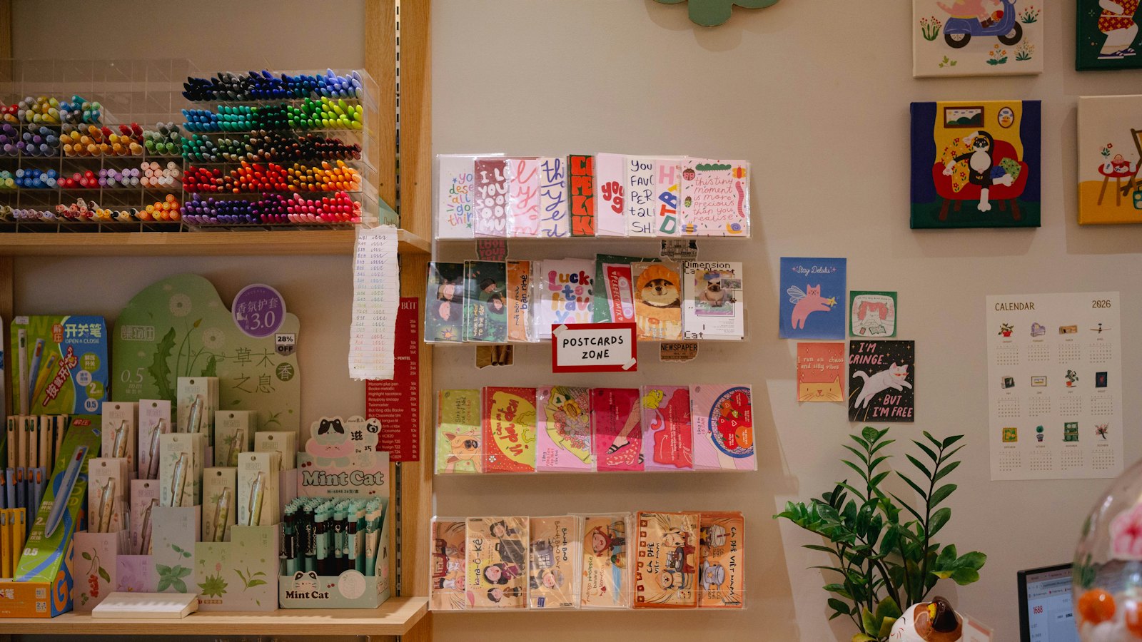 A shop display of greeting cards and stationery