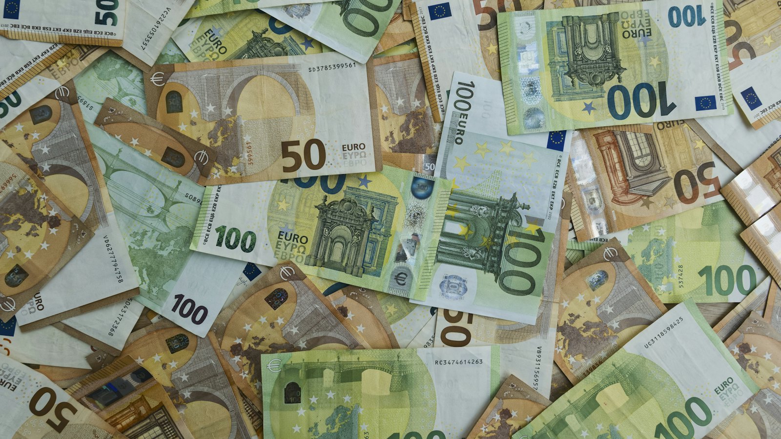 Scattered euro banknotes