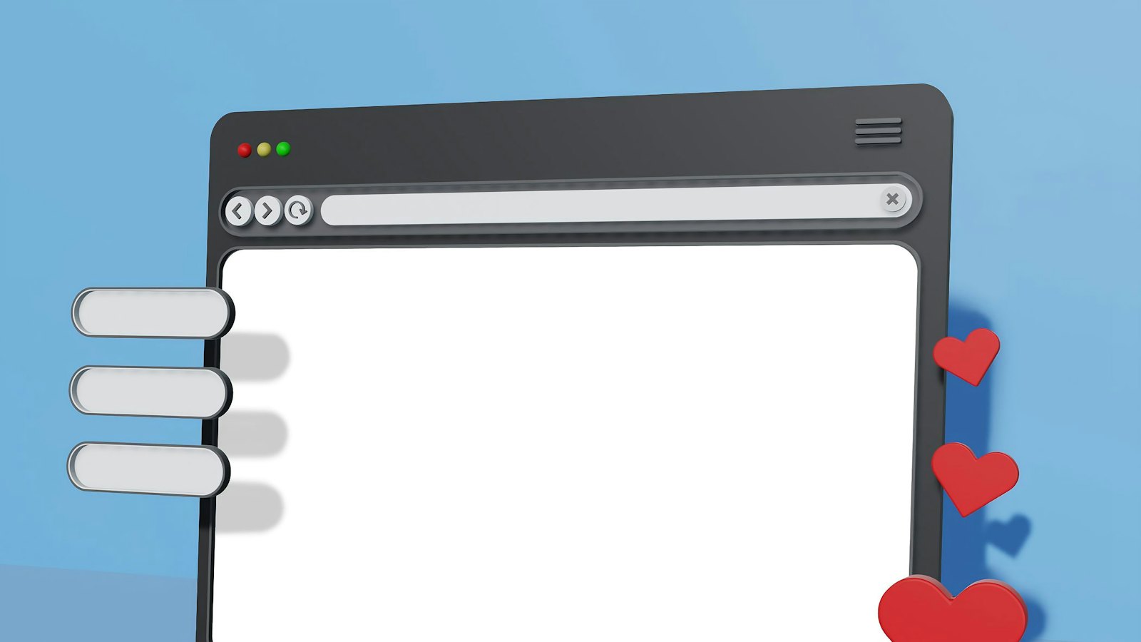 An illustration of a browser window on a blue background