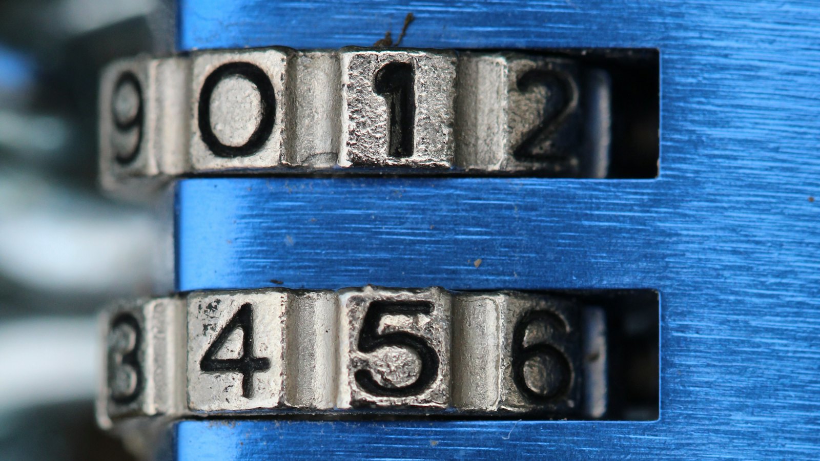 Close-up of the number wheels on a combination lock