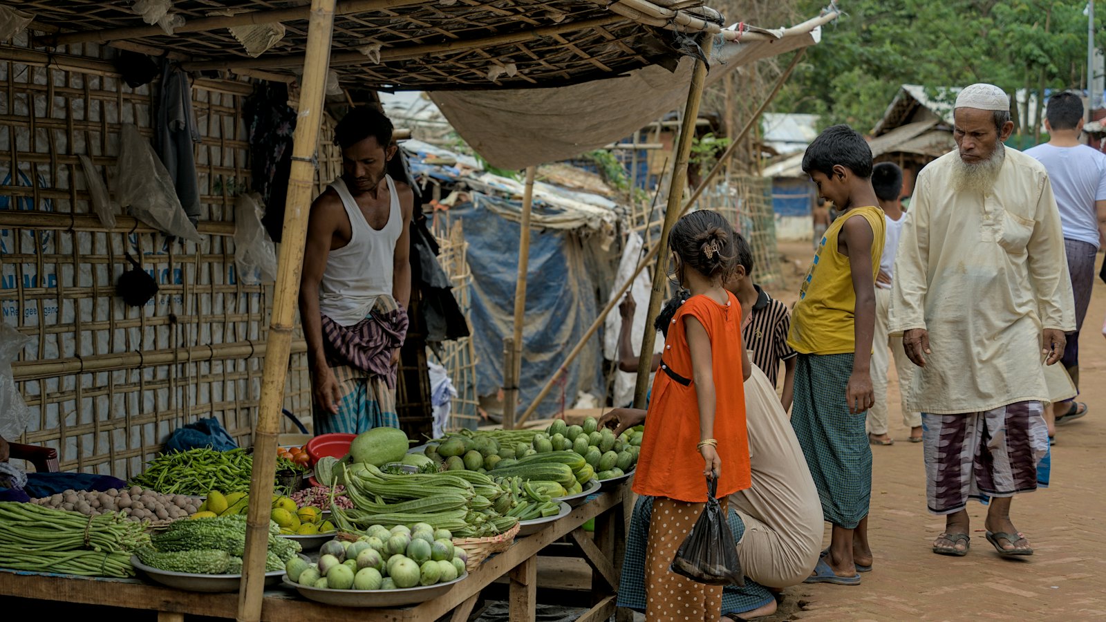 A vegetable stall at an outdoor market