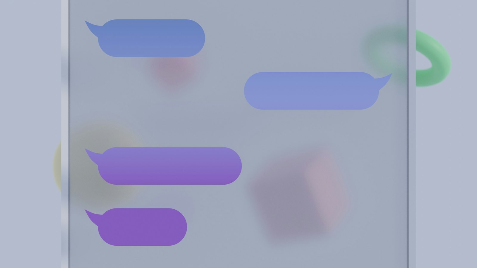 Illustrated chat bubbles floating on a translucent screen
