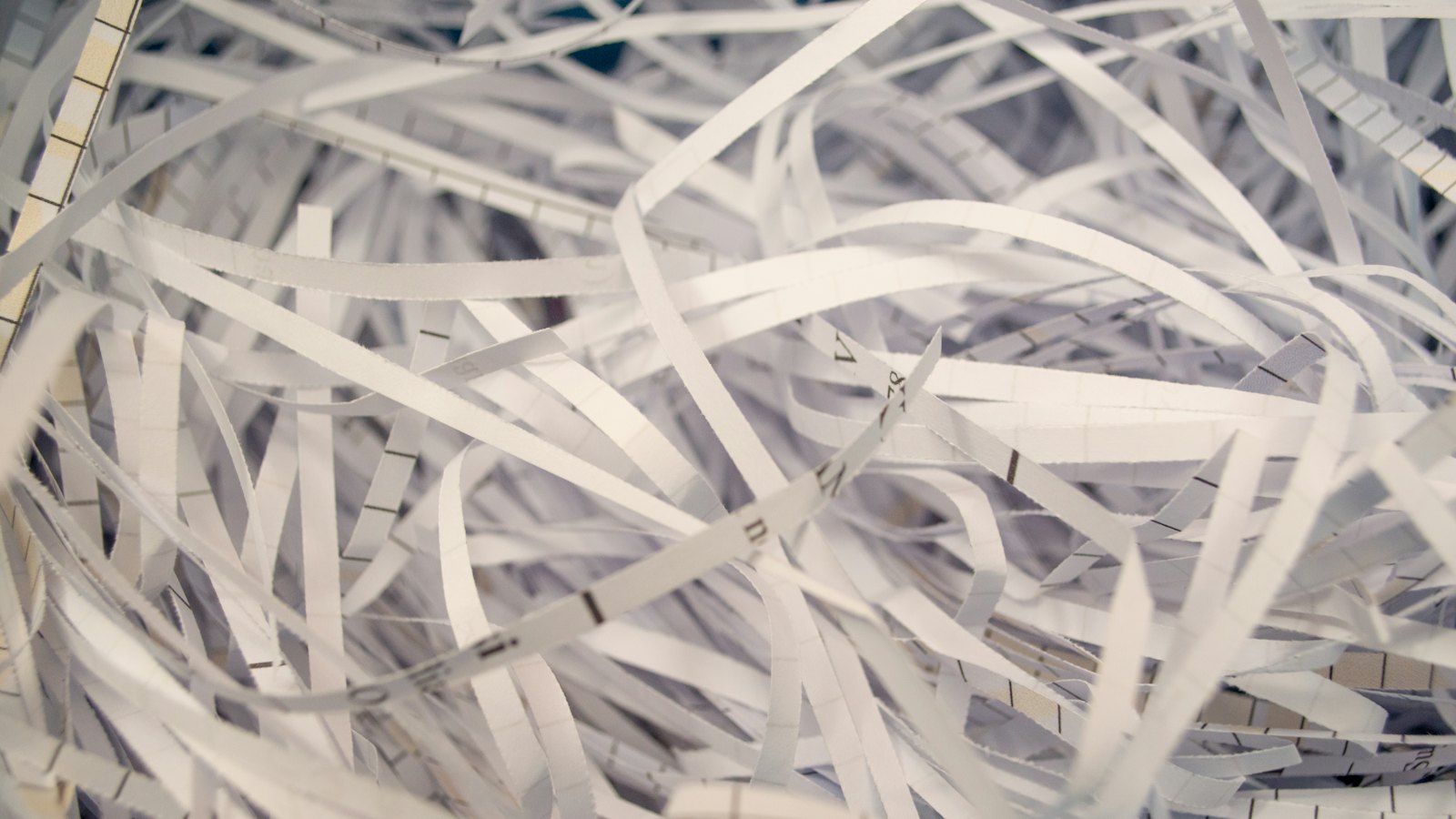 A pile of white shredded paper strips