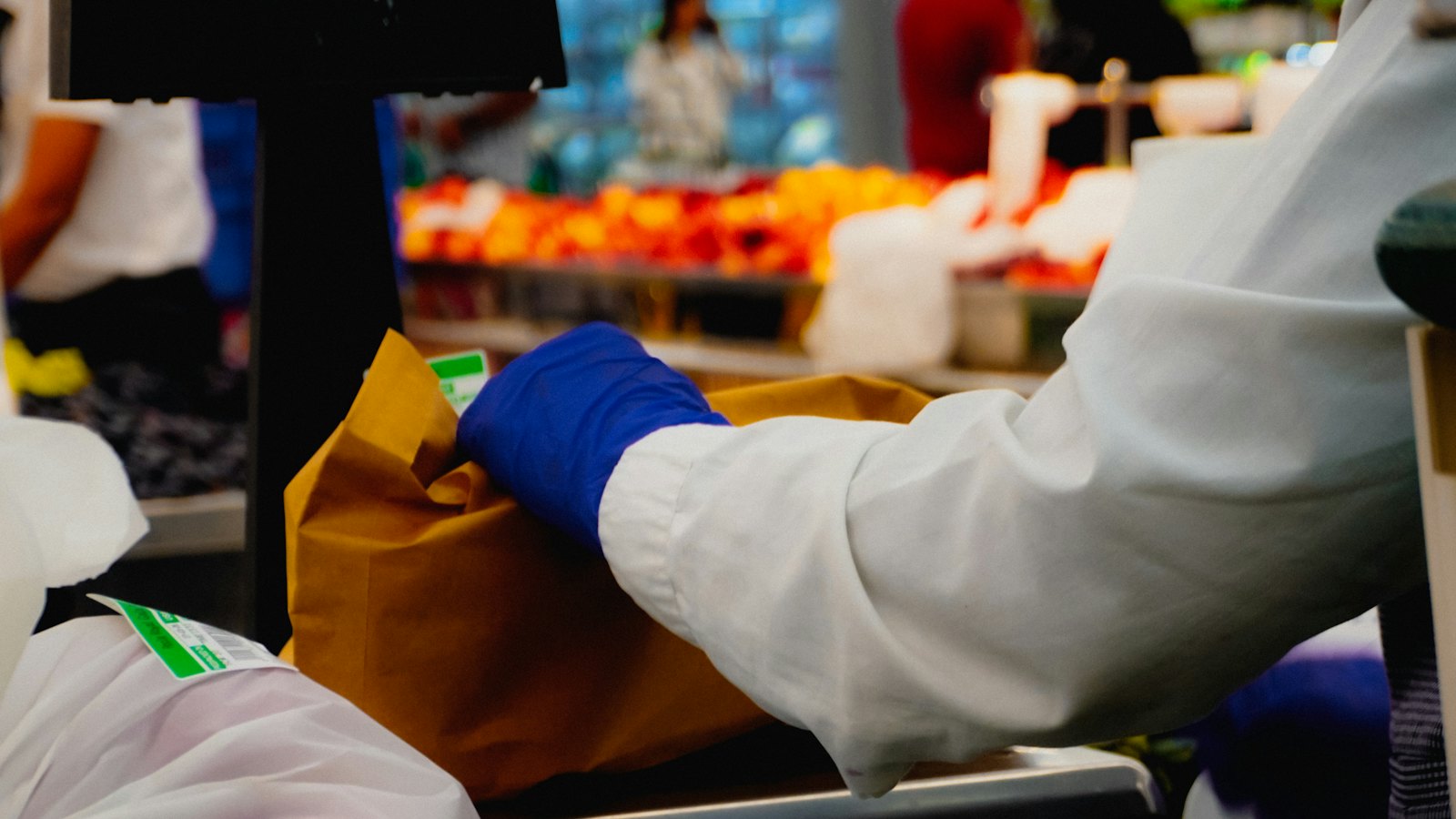 A card terminal at a supermarket checkout