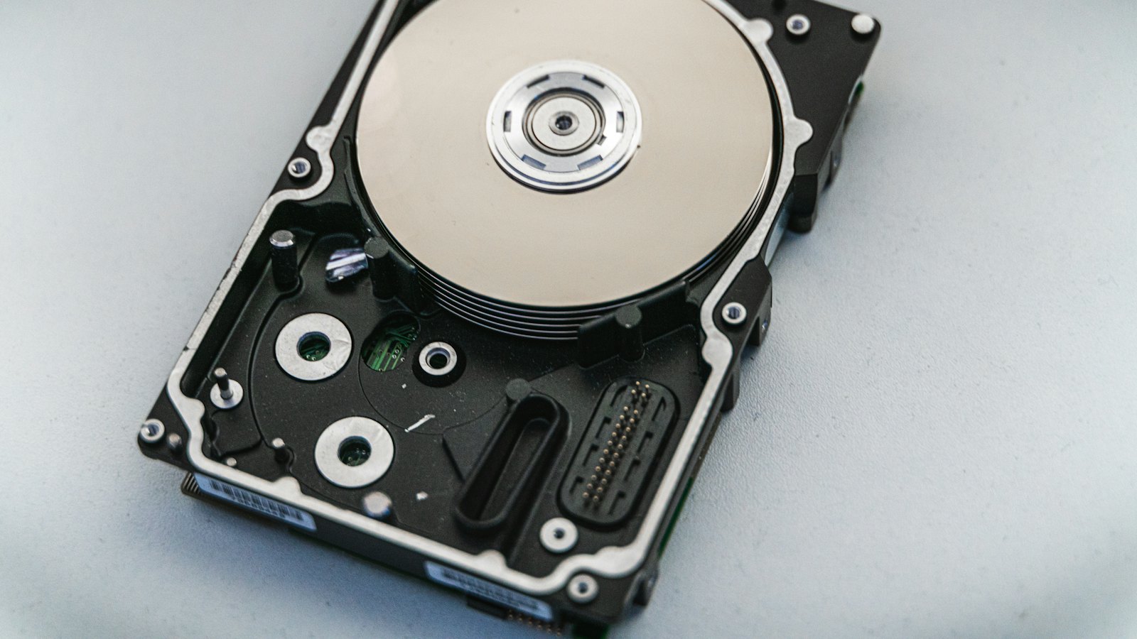 An open hard disk drive