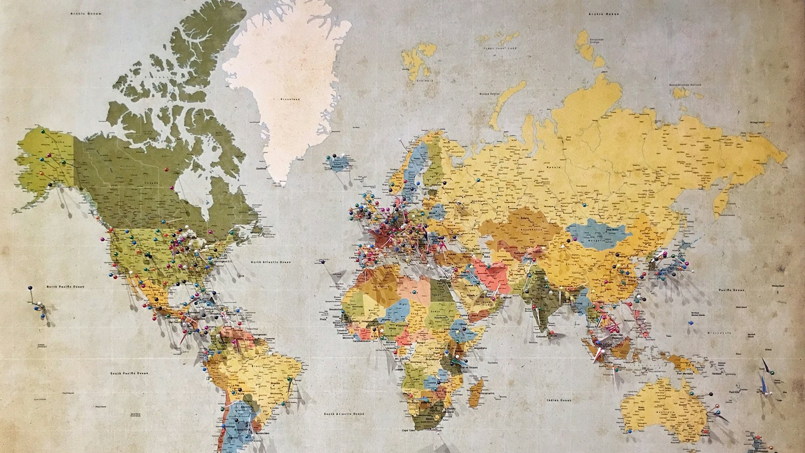 A colourful political map of the world