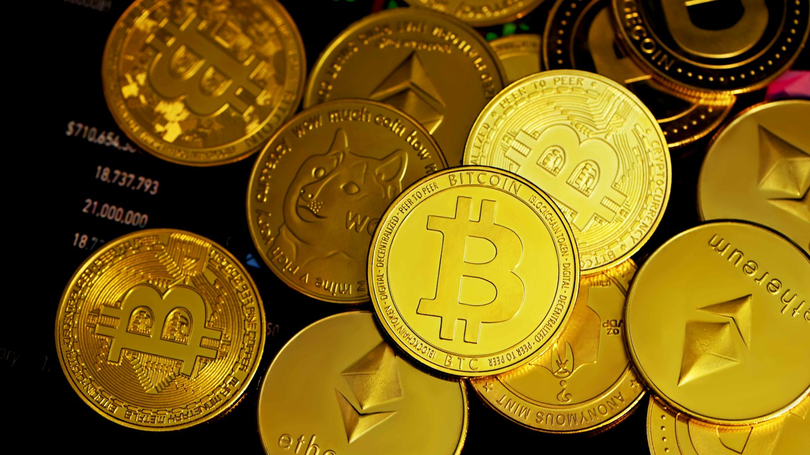 A pile of gold-coloured crypto coins